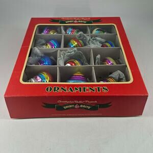 Set of 12 Radko Shiny Brite Christmas Ornaments Spinning Top Barrel Tornado
